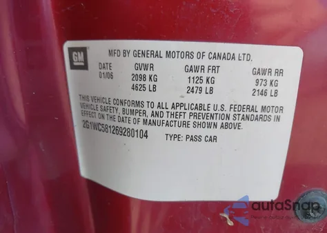 2006 Chevrolet Impala Lt z USA, uszkodzony, nr VIN 2G1WC581269280104